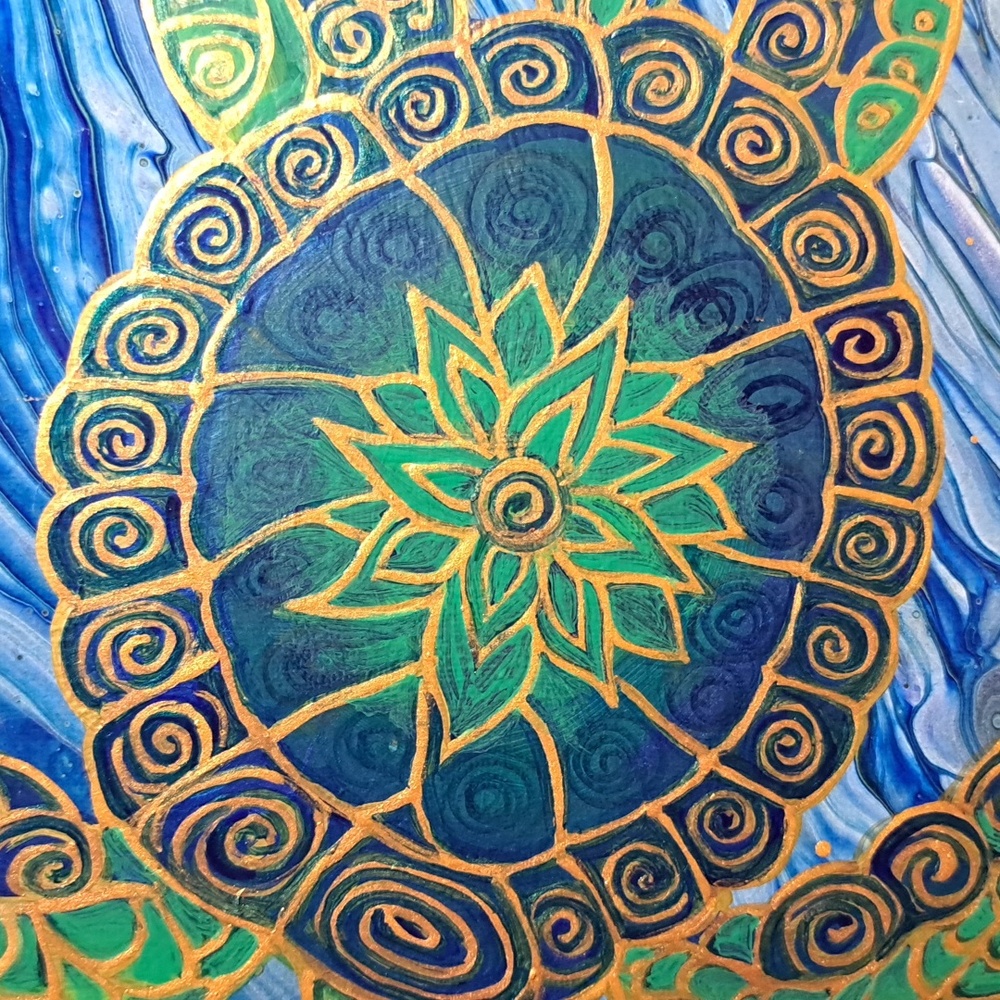 Hand Crafted Sea Turtle Fluid Wall Art Painting - Picture 6 of 15